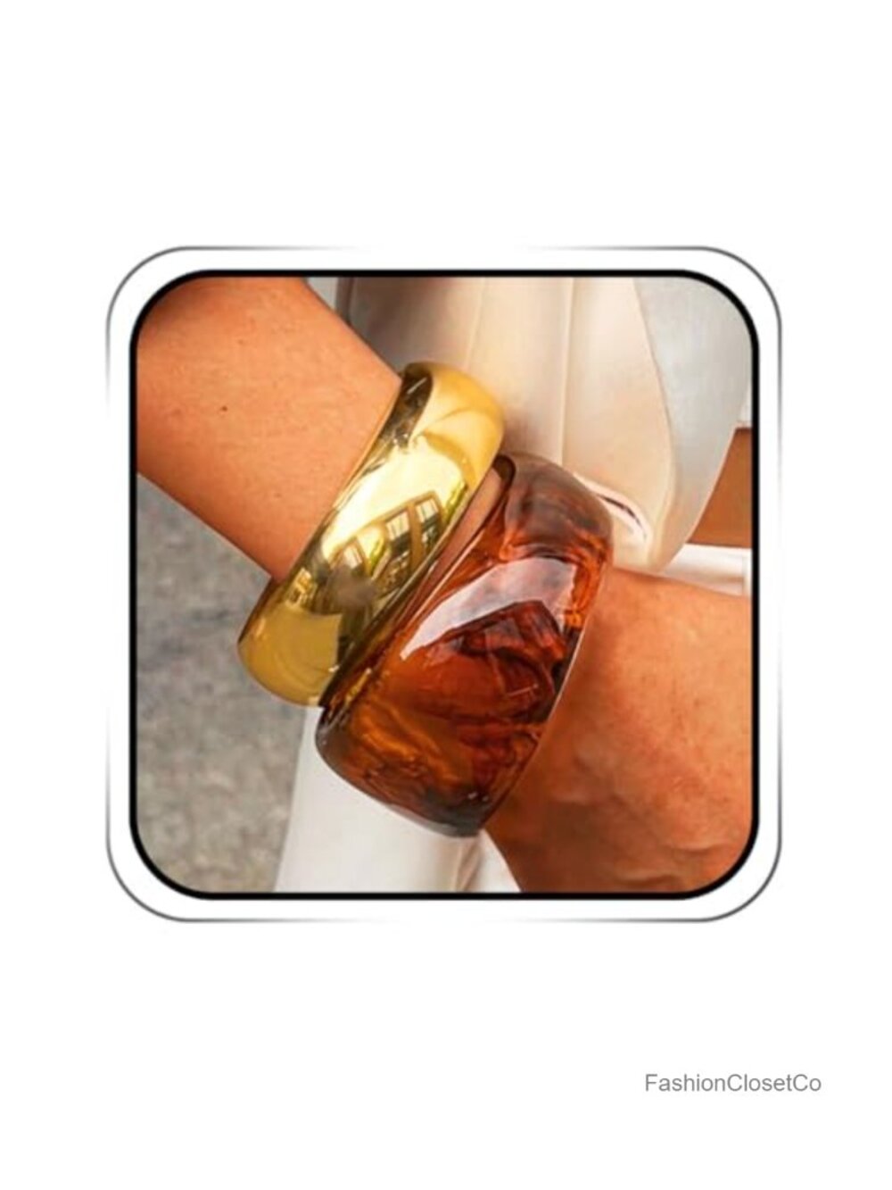 Set of 2 Chunky Resin Bangle Bracelets Statement Acrylic Wide Wristbands for